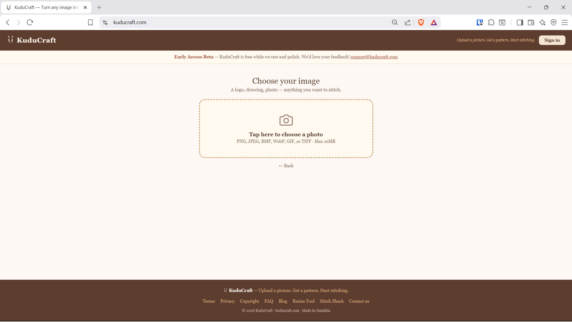 KuduCraft upload page — choose your image